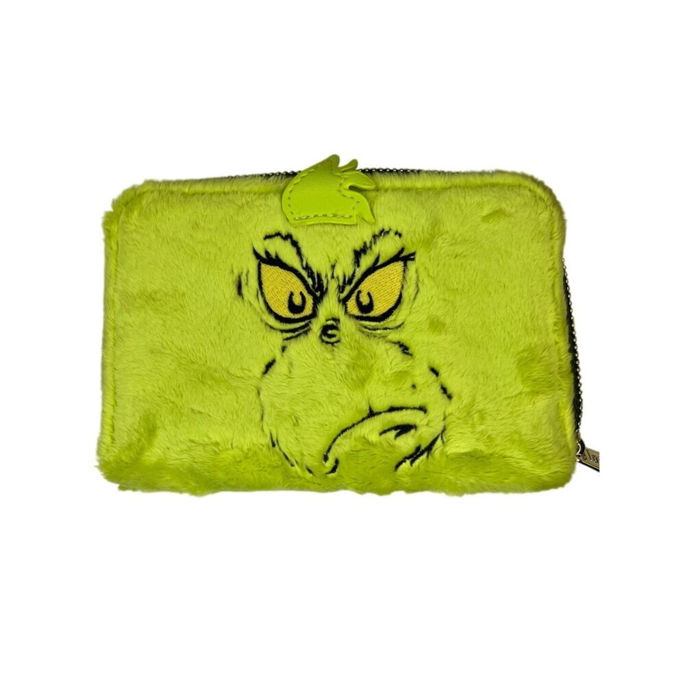 Loungefly Dr. Seuss The Grinch Fuzzy Plush Zip Around Wallet NWOT Green Cosplay
